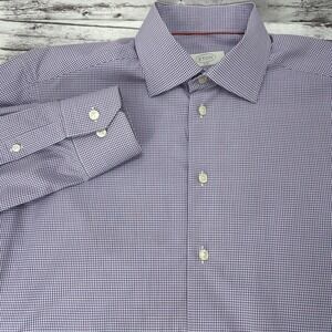 Eton Long Sleeve Slim Dress Shirt Mens 41 - 16 Purple Gingham Check Cotton